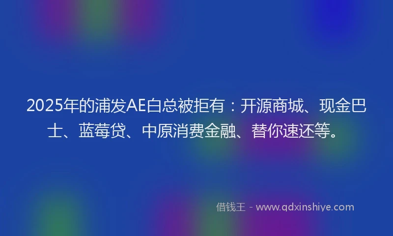2025年的浦发AE白总被拒有：开源商城、现金巴士、蓝莓贷、中原消费金融、替你速还等。