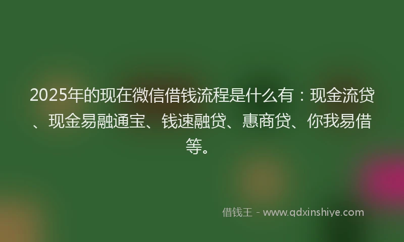 2025年的现在微信借钱流程是什么有：现金流贷、现金易融通宝、钱速融贷、惠商贷、你我易借等。