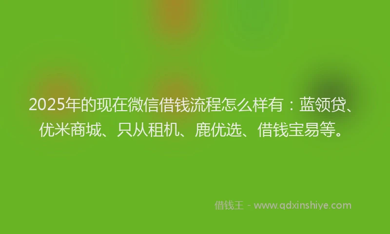 2025年的现在微信借钱流程怎么样有：蓝领贷、优米商城、只从租机、鹿优选、借钱宝易等。