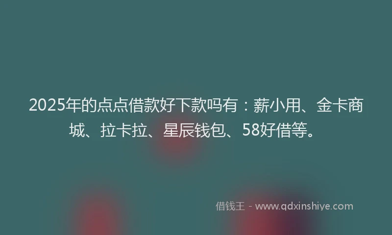 2025年的点点借款好下款吗有：薪小用、金卡商城、拉卡拉、星辰钱包、58好借等。