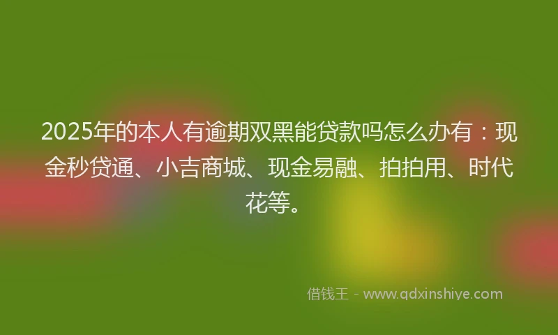 2025年的本人有逾期双黑能贷款吗怎么办有：现金秒贷通、小吉商城、现金易融、拍拍用、时代花等。