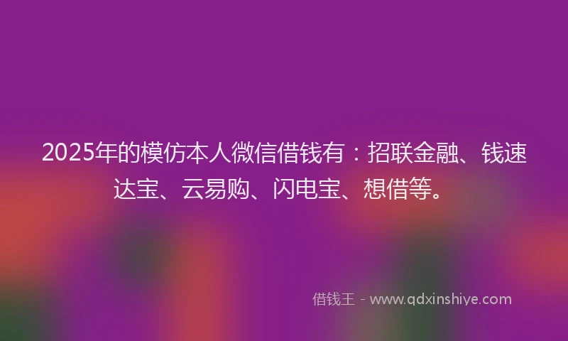 2025年的模仿本人微信借钱有：招联金融、钱速达宝、云易购、闪电宝、想借等。