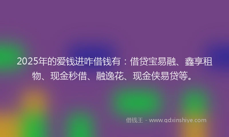 2025年的爱钱进咋借钱有：借贷宝易融、鑫享租物、现金秒借、融逸花、现金侠易贷等。
