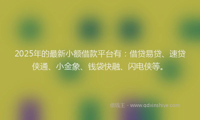 2025年的最新小额借款平台有：借贷易贷、速贷侠通、小金象、钱袋快融、闪电侠等。