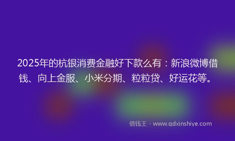 2025年的杭银消费金融好下款么有：新浪微博借钱、向上金服、小米分期、粒粒贷、好运花等。