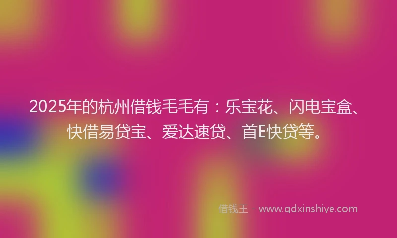 2025年的杭州借钱毛毛有：乐宝花、闪电宝盒、快借易贷宝、爱达速贷、首E快贷等。
