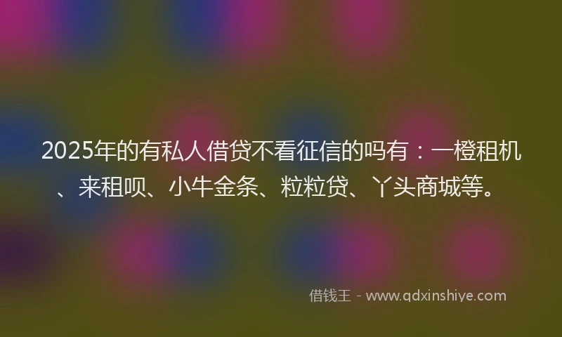 2025年的有私人借贷不看征信的吗有：一橙租机、来租呗、小牛金条、粒粒贷、丫头商城等。
