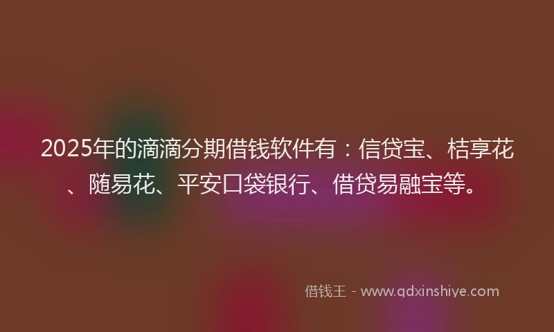 2025年的滴滴分期借钱软件有：信贷宝、桔享花、随易花、平安口袋银行、借贷易融宝等。