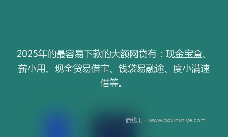 2025年的最容易下款的大额网贷有：现金宝盒、薪小用、现金贷易借宝、钱袋易融途、度小满速借等。
