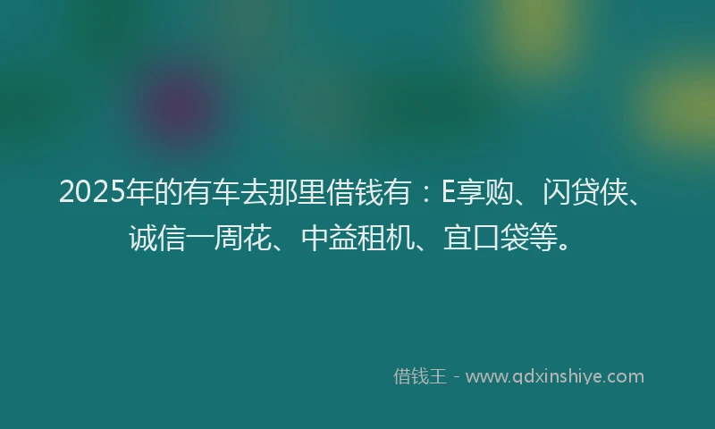 2025年的有车去那里借钱有：E享购、闪贷侠、诚信一周花、中益租机、宜口袋等。