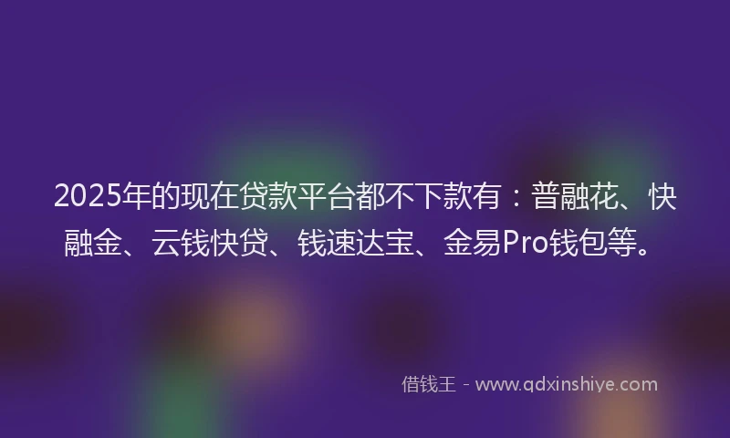 2025年的现在贷款平台都不下款有：普融花、快融金、云钱快贷、钱速达宝、金易Pro钱包等。
