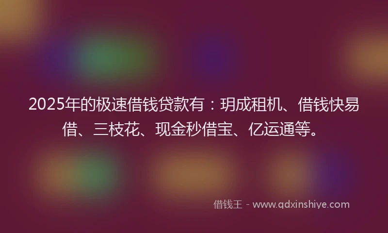 2025年的极速借钱贷款有：玥成租机、借钱快易借、三枝花、现金秒借宝、亿运通等。
