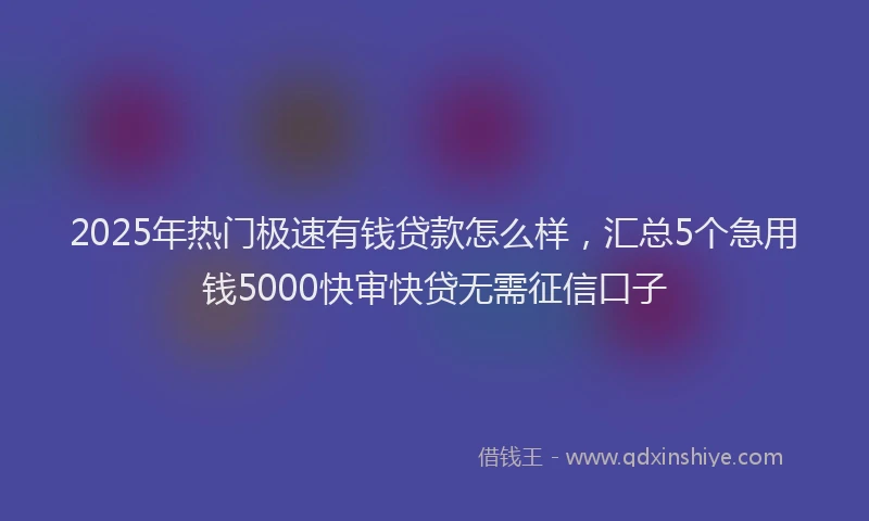 2025年热门极速有钱贷款怎么样，汇总5个急用钱5000快审快贷无需征信口子