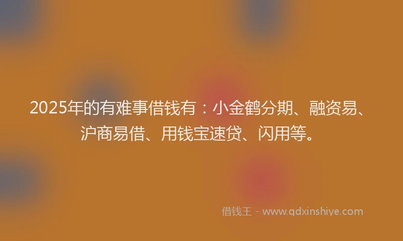 2025年的有难事借钱有：小金鹤分期、融资易、沪商易借、用钱宝速贷、闪用等。