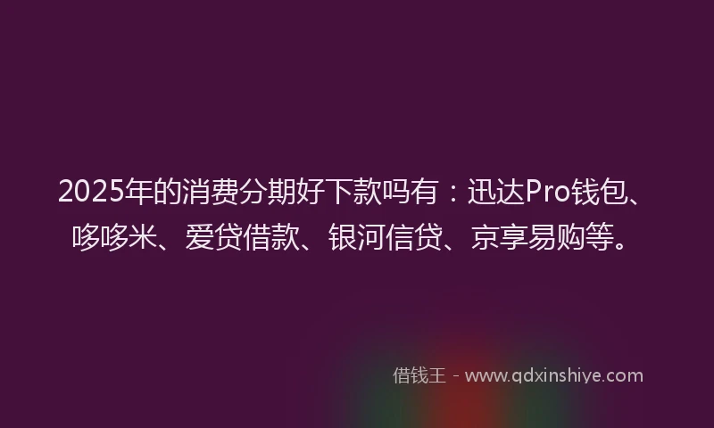 2025年的消费分期好下款吗有：迅达Pro钱包、哆哆米、爱贷借款、银河信贷、京享易购等。
