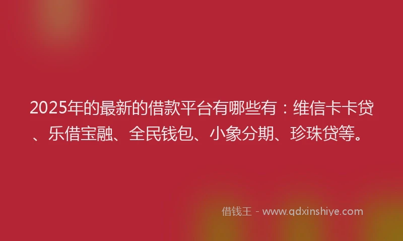 2025年的最新的借款平台有哪些有：维信卡卡贷、乐借宝融、全民钱包、小象分期、珍珠贷等。
