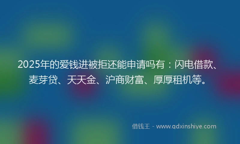 2025年的爱钱进被拒还能申请吗有：闪电借款、麦芽贷、天天金、沪商财富、厚厚租机等。