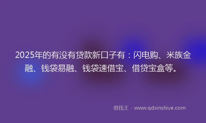 2025年的有没有贷款新口子有：闪电购、米族金融、钱袋易融、钱袋速借宝、借贷宝盒等。