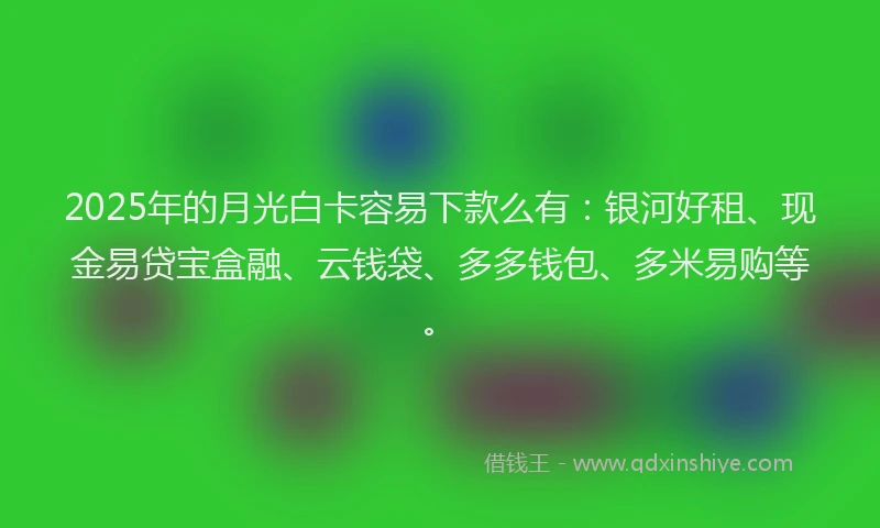 2025年的月光白卡容易下款么有：银河好租、现金易贷宝盒融、云钱袋、多多钱包、多米易购等。
