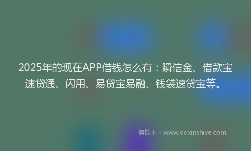 2025年的现在APP借钱怎么有：瞬信金、借款宝速贷通、闪用、易贷宝易融、钱袋速贷宝等。