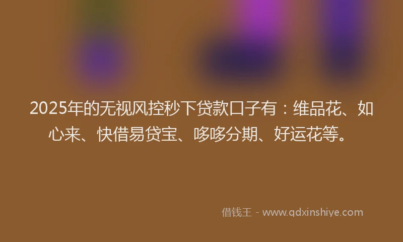 2025年的无视风控秒下贷款口子有：维品花、如心来、快借易贷宝、哆哆分期、好运花等。