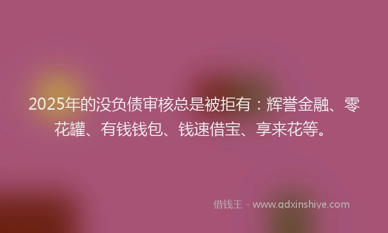 2025年的没负债审核总是被拒有：辉誉金融、零花罐、有钱钱包、钱速借宝、享来花等。