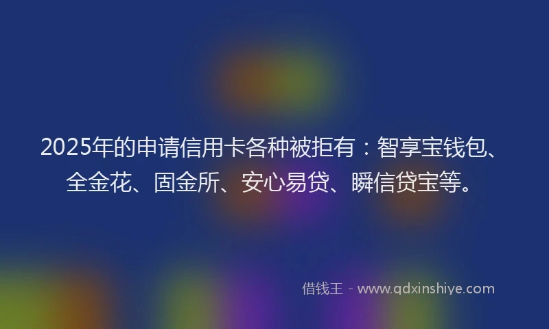 2025年的申请信用卡各种被拒有：智享宝钱包、全金花、固金所、安心易贷、瞬信贷宝等。