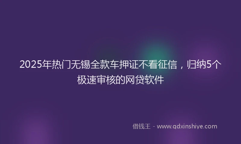2025年热门无锡全款车押证不看征信，归纳5个极速审核的网贷软件