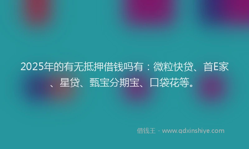 2025年的有无抵押借钱吗有：微粒快贷、首E家、星贷、甄宝分期宝、口袋花等。
