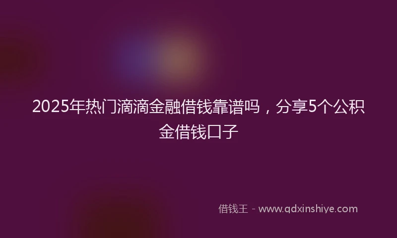 2025年热门滴滴金融借钱靠谱吗，分享5个公积金借钱口子