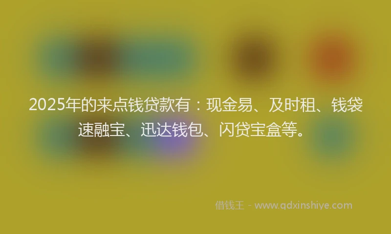 2025年的来点钱贷款有：现金易、及时租、钱袋速融宝、迅达钱包、闪贷宝盒等。