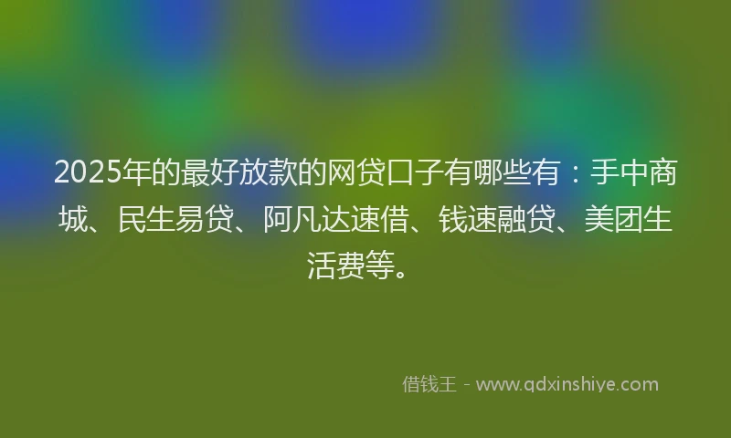 2025年的最好放款的网贷口子有哪些有：手中商城、民生易贷、阿凡达速借、钱速融贷、美团生活费等。