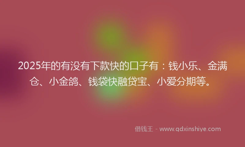 2025年的有没有下款快的口子有：钱小乐、金满仓、小金鸽、钱袋快融贷宝、小爱分期等。