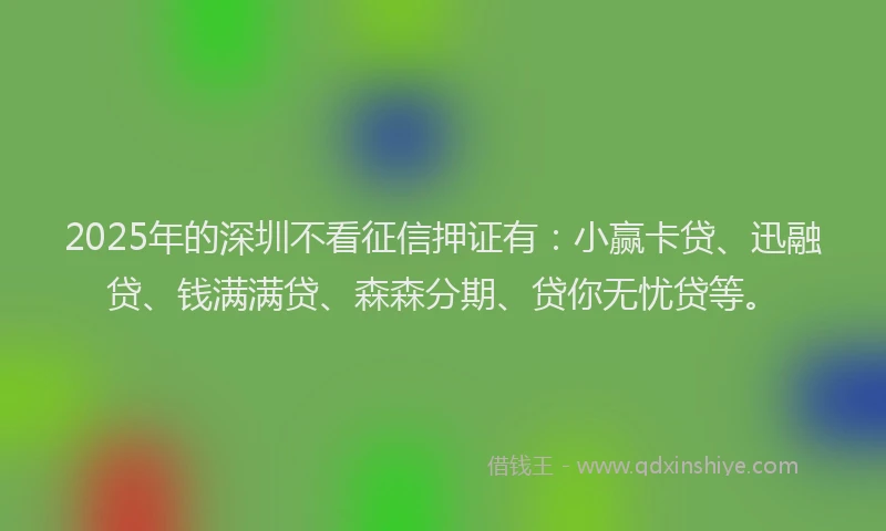 2025年的深圳不看征信押证有：小赢卡贷、迅融贷、钱满满贷、森森分期、贷你无忧贷等。
