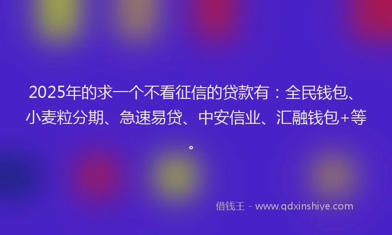 2025年的求一个不看征信的贷款有：全民钱包、小麦粒分期、急速易贷、中安信业、汇融钱包+等。