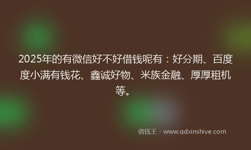 2025年的有微信好不好借钱呢有：好分期、百度度小满有钱花、鑫诚好物、米族金融、厚厚租机等。