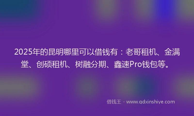 2025年的昆明哪里可以借钱有：老哥租机、金满堂、创硕租机、树融分期、鑫速Pro钱包等。