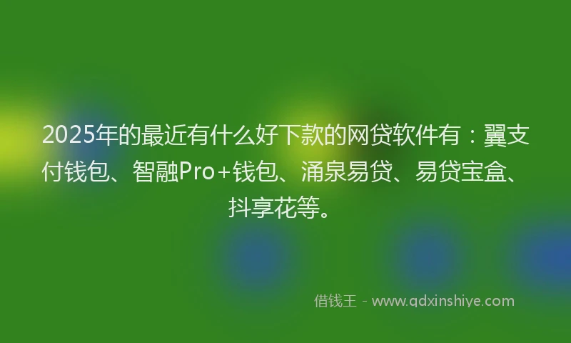 2025年的最近有什么好下款的网贷软件有：翼支付钱包、智融Pro+钱包、涌泉易贷、易贷宝盒、抖享花等。