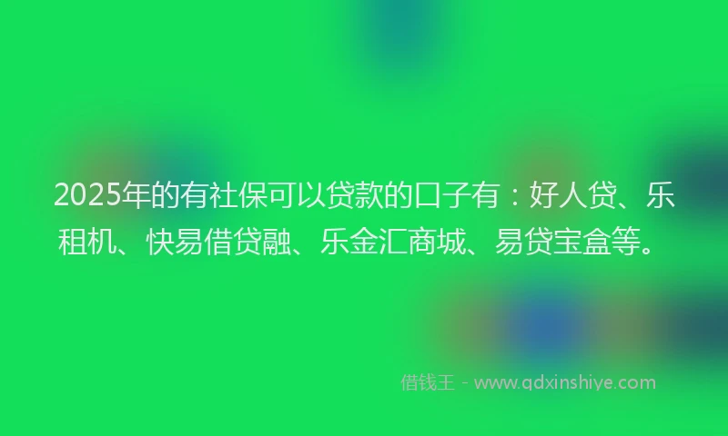 2025年的有社保可以贷款的口子有：好人贷、乐租机、快易借贷融、乐金汇商城、易贷宝盒等。