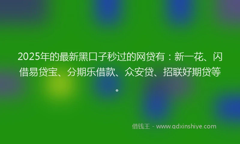 2025年的最新黑口子秒过的网贷有：新一花、闪借易贷宝、分期乐借款、众安贷、招联好期贷等。