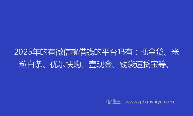 2025年的有微信就借钱的平台吗有：现金贷、米粒白条、优乐快购、壹现金、钱袋速贷宝等。