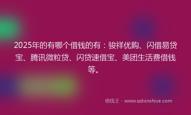 2025年的有哪个借钱的有：骏祥优购、闪借易贷宝、腾讯微粒贷、闪贷速借宝、美团生活费借钱等。