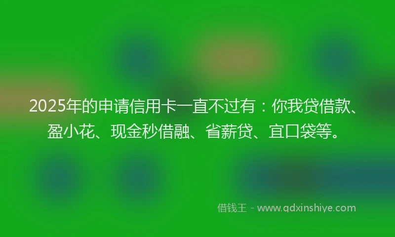 2025年的申请信用卡一直不过有：你我贷借款、盈小花、现金秒借融、省薪贷、宜口袋等。