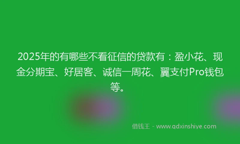 2025年的有哪些不看征信的贷款有：盈小花、现金分期宝、好居客、诚信一周花、翼支付Pro钱包等。