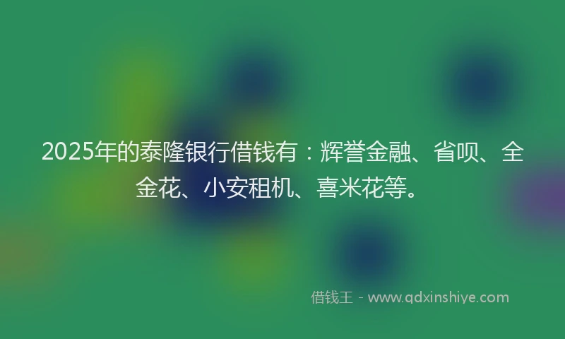 2025年的泰隆银行借钱有：辉誉金融、省呗、全金花、小安租机、喜米花等。