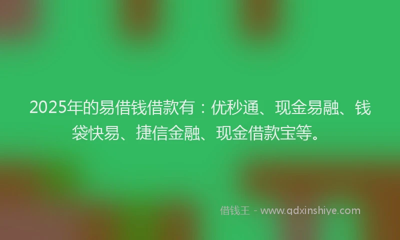 2025年的易借钱借款有：优秒通、现金易融、钱袋快易、捷信金融、现金借款宝等。