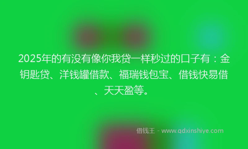 2025年的有没有像你我贷一样秒过的口子有：金钥匙贷、洋钱罐借款、福瑞钱包宝、借钱快易借、天天盈等。