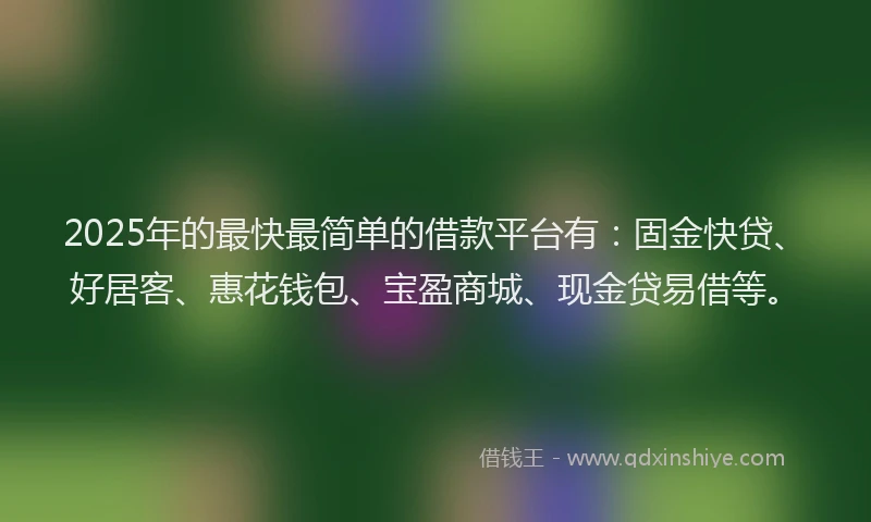 2025年的最快最简单的借款平台有：固金快贷、好居客、惠花钱包、宝盈商城、现金贷易借等。