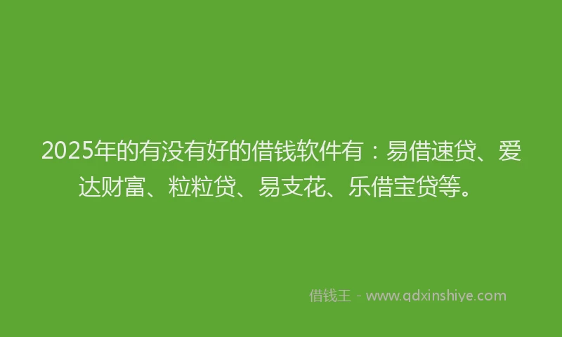 2025年的有没有好的借钱软件有：易借速贷、爱达财富、粒粒贷、易支花、乐借宝贷等。