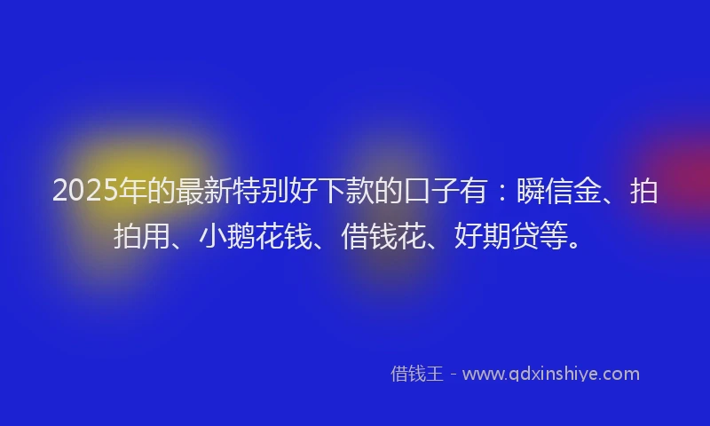 2025年的最新特别好下款的口子有：瞬信金、拍拍用、小鹅花钱、借钱花、好期贷等。